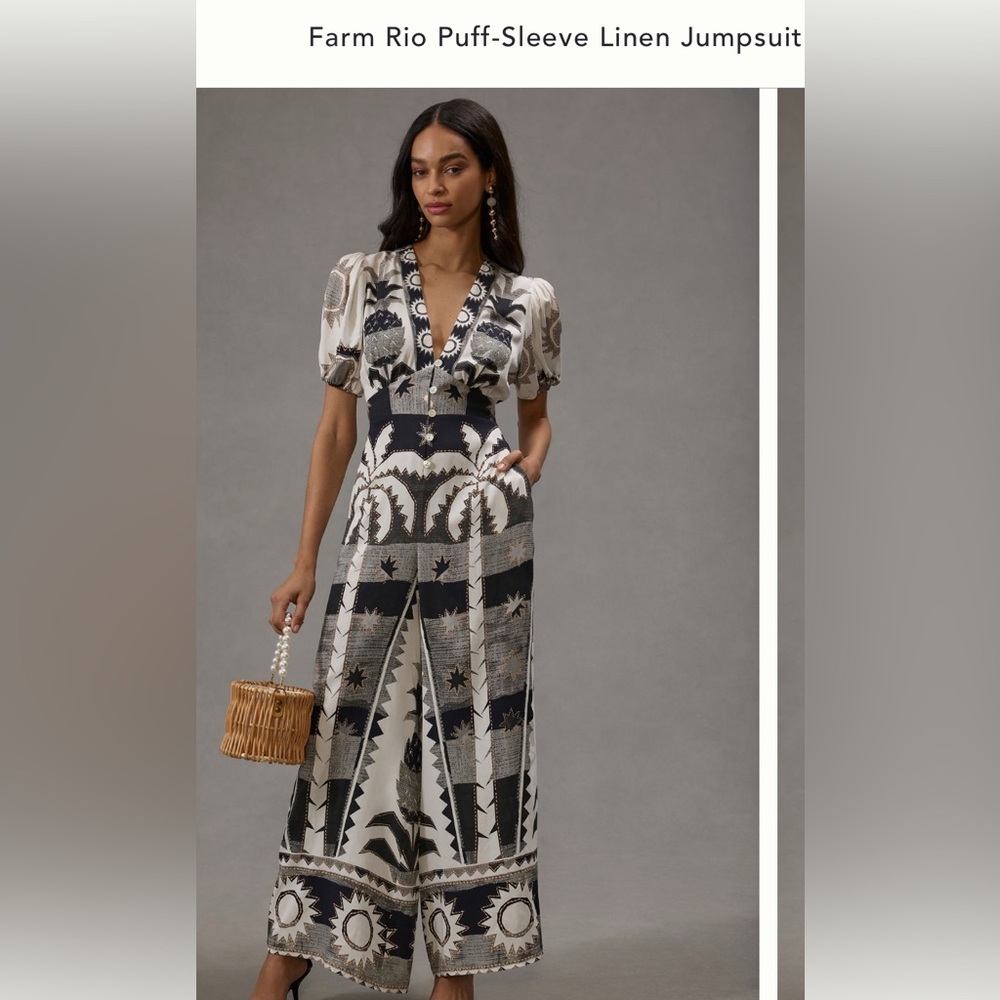 Black and White Palm Print Jumpsuit with Wide-Leg Design